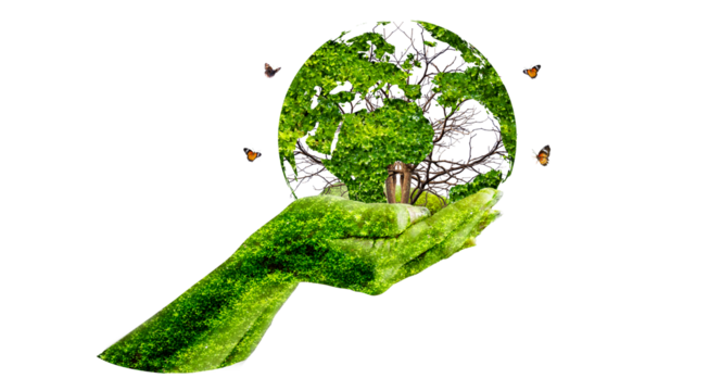 globe in hand Isolate on transparent background PNG file - Powered by Adobe