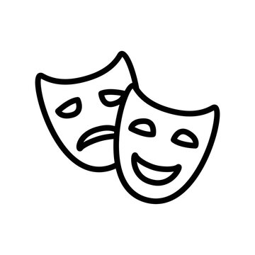 Theater masks line icon vector graphic illustration