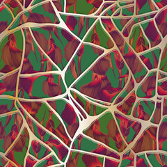 Kintsugi. Seamless pattern. Floral art with metal cracks. Abstract print design