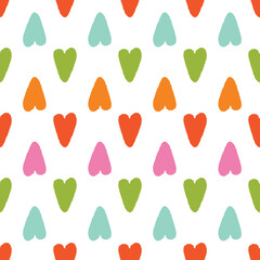 Heart back ground pattern. Vector seamless repeat of hand drawn textured colourful love hearts. 