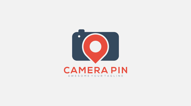 Camera pin logo design icon vector template.
