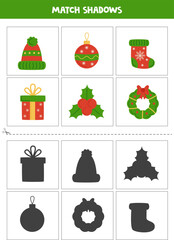 Find shadows of Christmas elements. Cards for kids.