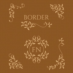 Set of decorative elements in classical style. Floral ornamental monogram frames and borders, corners.