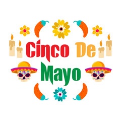 Cinco De Mayo May 5, Federal Holiday in Mexico. Fiesta Banner and Poster Design, Flowers, Decorations Cinco de Mayo Design | Vector Greeting Card for Cinco de Mayo, invitation with Curly Calligraphic	