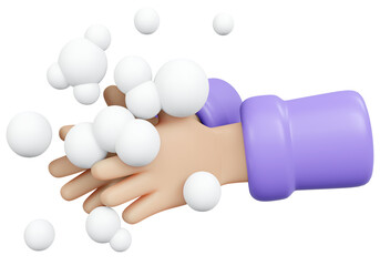 Washing hand with soap 3d render
