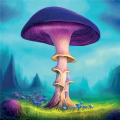  surreal mushroom landscape, fantasy wonderland landscape with mushrooms moon. vector illustration. Dreamy fantasy mushrooms in magical forest. illustration for book cover. Amazing nature landscape © Павел Кишиков