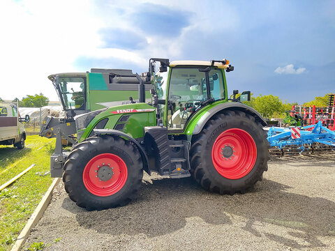 Kyiv, Ukraine - June 16, 2022: Modern agricultural wheeled tractor Fendt