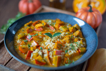 Healthy home made Pumpkin risotto with fresh herbs