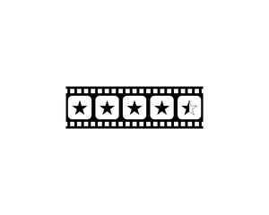 Visual of the Five (5) Star Sign in the Filmstrip Silhouette. Rating Icon Symbol for Film or Movie Review, Pictogram, Apps, Website or Graphic Design Element. Rating 4,5 Star. Vector Illustration