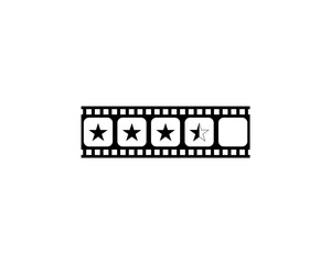 Visual of the Five (5) Star Sign in the Filmstrip Silhouette. Rating Icon Symbol for Film or Movie Review, Pictogram, Apps, Website or Graphic Design Element. Rating 3,5 Star. Vector Illustration