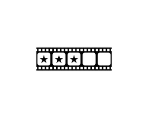Visual of the Five (5) Star Sign in the Filmstrip Silhouette. Rating Icon Symbol for Film or Movie Review, Pictogram, Apps, Website or Graphic Design Element. Rating 3 Star. Vector Illustration