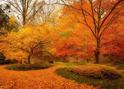 autumn landscape with trees, Generative AI Art illustration