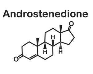Structural chemical formula of androstenedione isolated on white background.