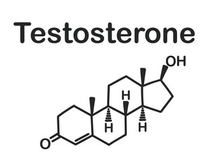 Structural chemical formula of testosterone isolated on white background.