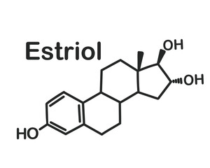Structural chemical formula of estriol isolated on white background.