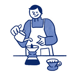 Male barista hand drawn illustration in cartoon design