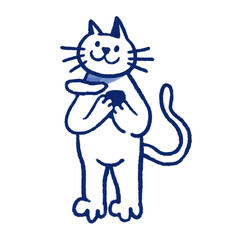 Cat holding coffee hand drawn illustration in cartoon design