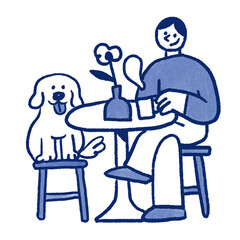 Coffee break with dog hand drawn illustration in cartoon design