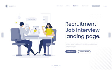 Job interview recruitment illustration on web banner design