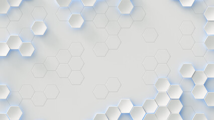 White hexagons abstract geometric background 3D render