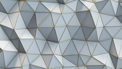 White polygonal surface with gold edges 3D rendering