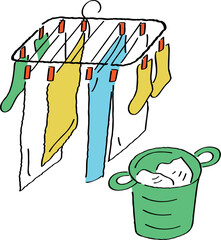 ピンチハンガーで洗濯物が干されているイラスト