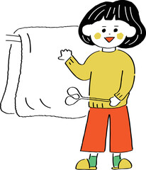 布団を干す女性のイラスト