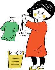 洗濯をしている女性のイラスト