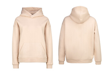 Beige hoodie template. Hoodie sweatshirt long sleeve with clipping path, hoody for design mockup...