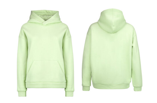 Green hoodie template. Hoodie sweatshirt long sleeve with clipping path, hoody for design mockup for print, isolated on white background.
