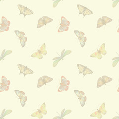 Seamless pattern of butterflies and dragonflies. Botanical abstract ornament for design.