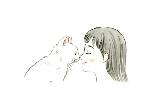 猫と女の子の横顔