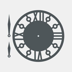 Obraz premium Vintage round clock roman hour time watch antique retro old, silhouette, vector