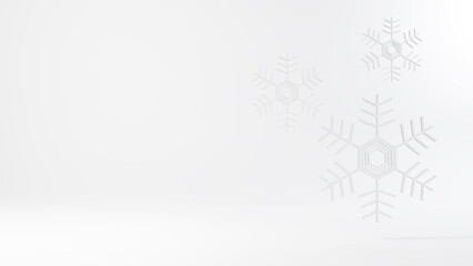 白背景に3つの雪の結晶。背景素材。