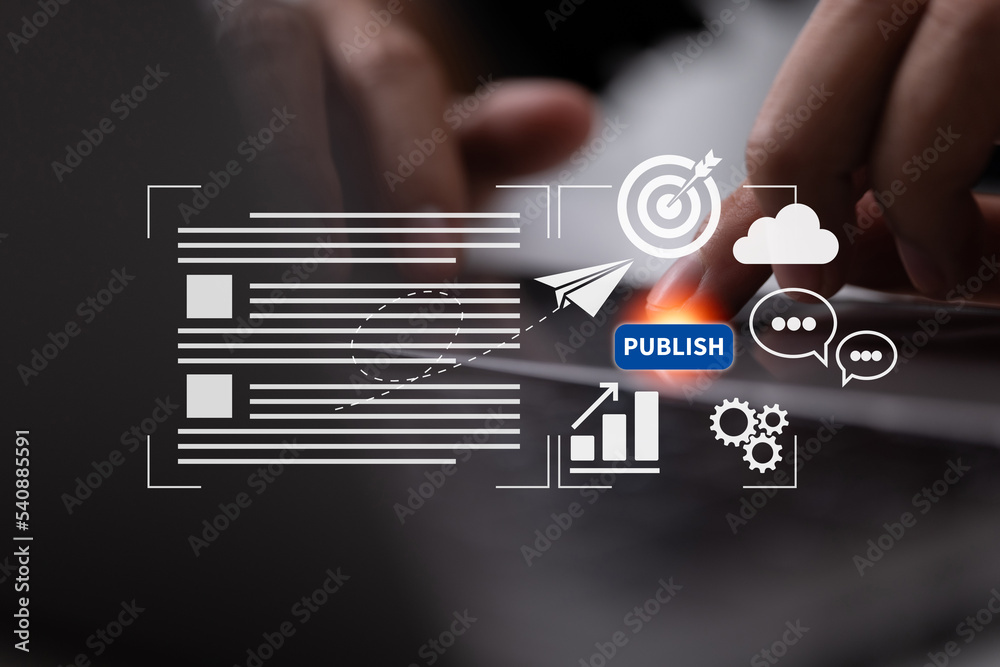 Poster Create material for digital publications. Writing, posting, and uploading articles and other media to a website are all part of blog promotion. Organizing and publishing content on websites