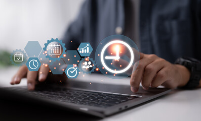 Time management, business technology, internet concept, and project efficiency strategy objectives