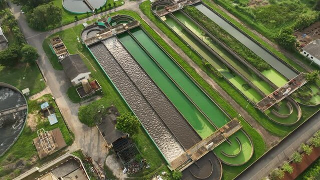Water Treatment at electricity Plant Recycle waste water Industrial water treatment. Renewable wastewater clean technology claritier tank Sludge Recirculation treatment. Save water environment concept