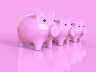 Three Sizes of Pink Piggy Bank for Saving Money