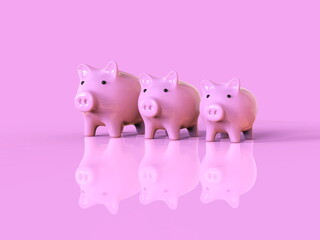 Three Sizes of Pink Piggy Bank for Saving Money
