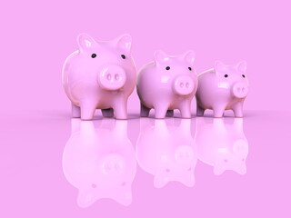 Three Sizes of Pink Piggy Bank for Saving Money