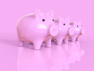 Three Sizes of Pink Piggy Bank for Saving Money