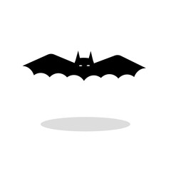 Halloween bat icon black silhouette isolated on white background. Flat style vector