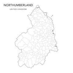 Administrative Map of Northumberland with County and Civil Parishes as of 2022 - United Kingdom, England - Vector Map