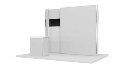 Blank Exhibition Trade Show Booth Mockup PNG | 3D Render | Booth Template | TV and Table.