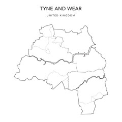 Administrative Map of Tyne and Wear with County, Metropolitan Districts and Civil Parishes as of 2022 - United Kingdom, England - Vector Map