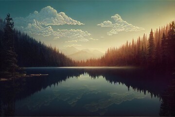 Fototapeta premium Fantasy lake illustration