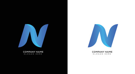 Gradient letter n logo design with black and white background
