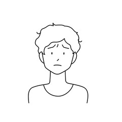 くせ毛に悩んでいる男性のイラスト（白背景・ベクター・線画・切り抜き）