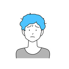 くせ毛に悩んでいる男性のイラスト（白背景・ベクター・切り抜き）