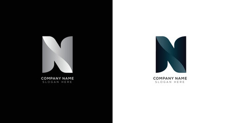 Gradient letter n logo design with black and white background
